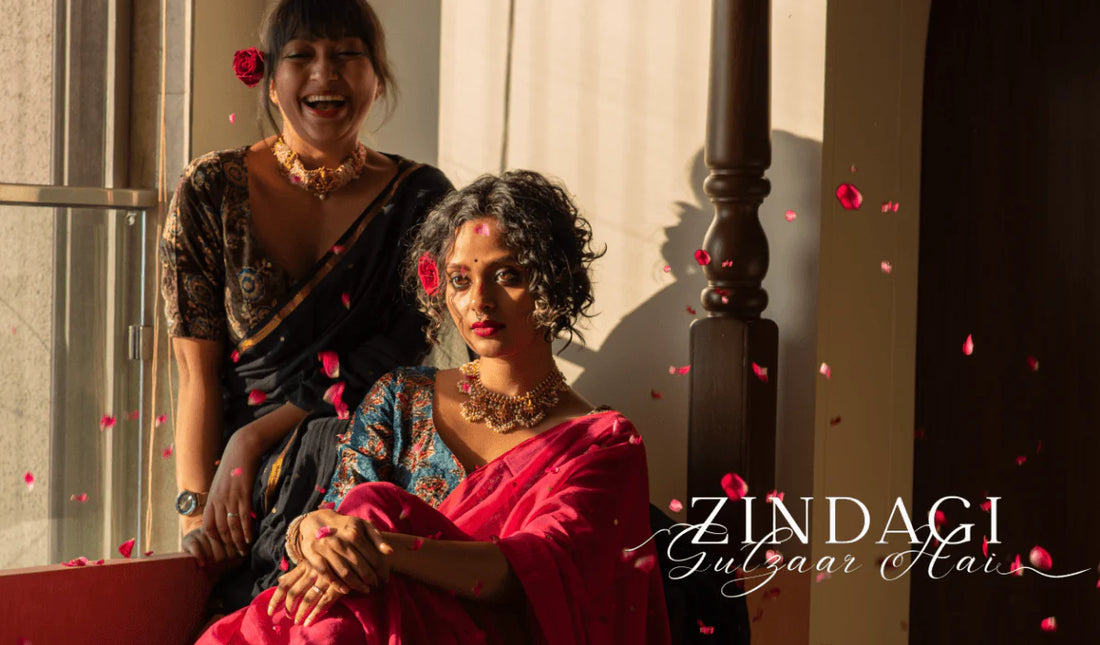 Dress to impress this wedding season, with the unbeatable combination of Ajrak and velvet blouses