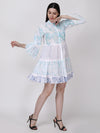 Ethnic Motif Printed Bell Sleeves Tiered Shirt Dress