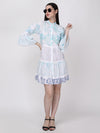 Ethnic Motif Printed Bell Sleeves Tiered Shirt Dress
