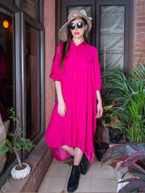 Pink Passion Satin Shirt Dress