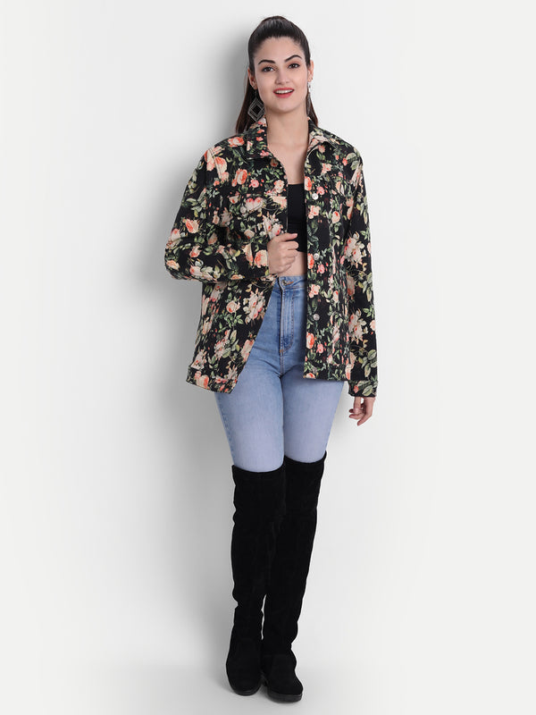 Midnight Blossom Twill Short Jacket