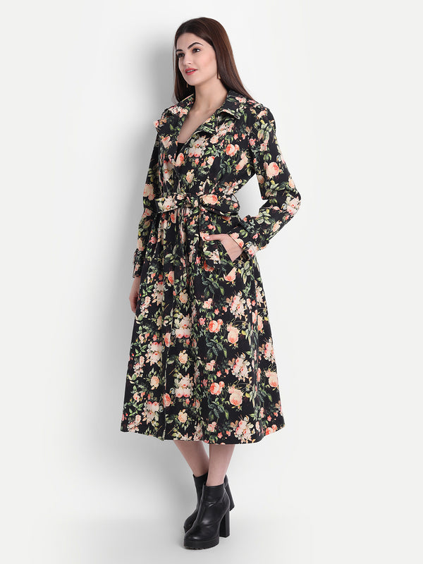 Blossom Noir Twill Lycra Trench Coat