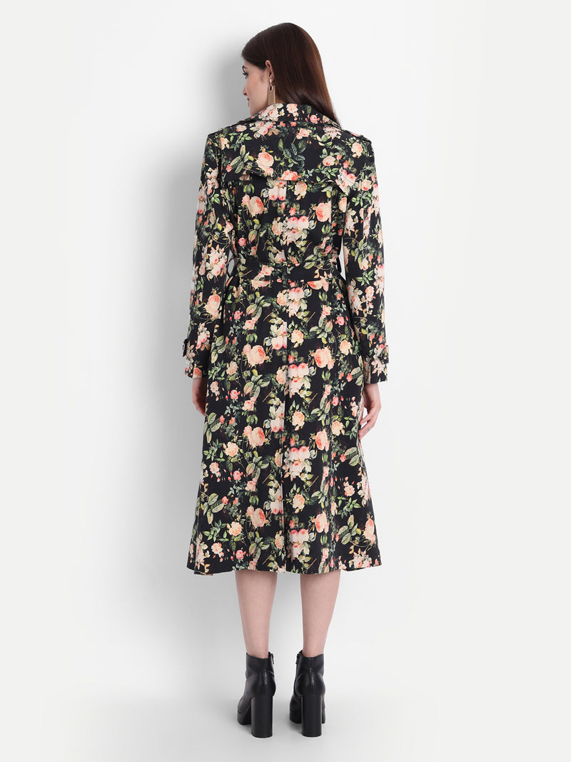 Blossom Noir Twill Lycra Trench Coat