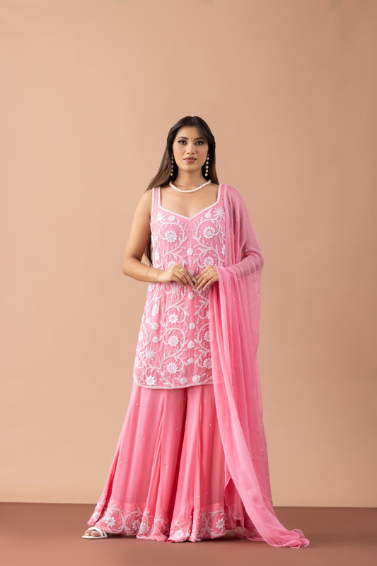 MOTI DHAGA  GEORGETTE SHARARA SET