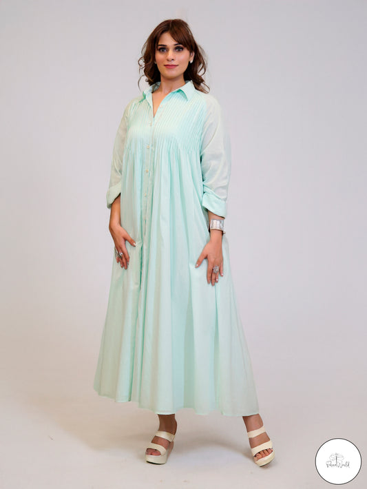 The Mint Pleat Shirt dress
