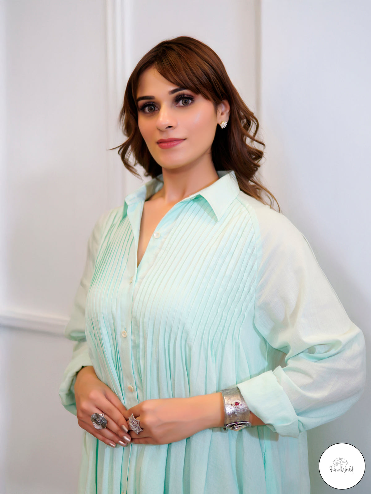 The Mint Pleat Shirt dress